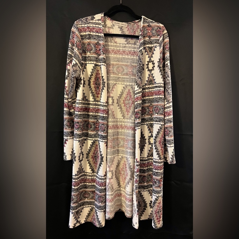 Aztec print long cardigan